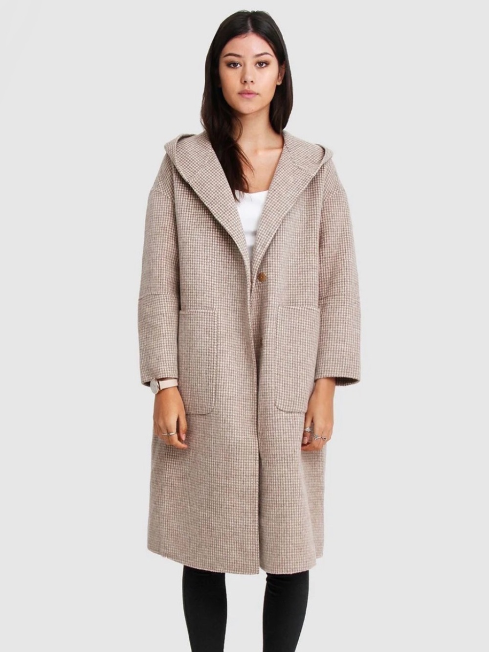 Belle & Bloom Walk This Way Wool Blend Oversized Hooded Coat Large L